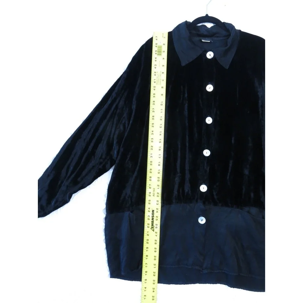 Whimsigoth Vtg 90s Y2K Black Velvet Rayon A La Mode Shirt Witchcore Grunge - Picture 4 of 13